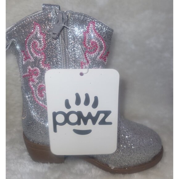 Cowboy Boots LITTLE KIDS Size US 9 Silver Pink detail Sparkle Glitter By Pawz - Picture 8 of 8